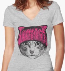 Pussyhat Protest Shirt - Women's March Pussycat Pink Hat Shirt Women's Fitted V-Neck T-Shirt
