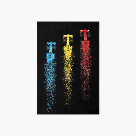 Formula 1 cars racing and disintegrating Art Board Print