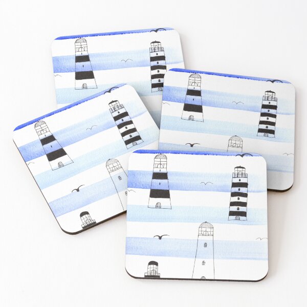 Item preview, Lighthouses Whimsical Pattern in Watercolor and Ink designed and sold by Sandra Connelly.