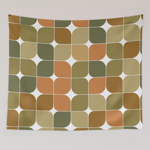 Item preview,  Abstract retro mid century modern   geometric  pattern in brown , beige, and coral  designed and sold by Yasminepatterns .