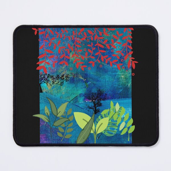 Item preview, Blue dusk sky painting overgrown red flowers and old oak tree designed and sold by Byoudesigns.