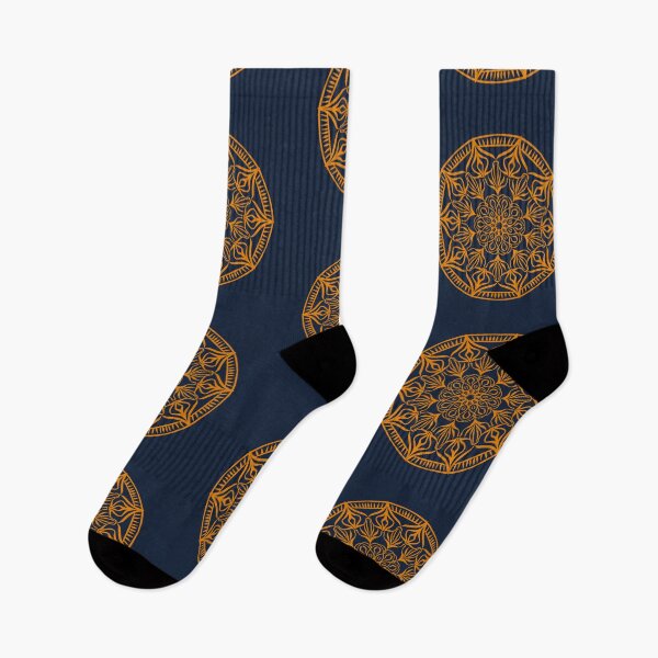 Item preview, Mustard Yellow Mandala on a Navy Blue Background  designed and sold by thesnowwhyte.