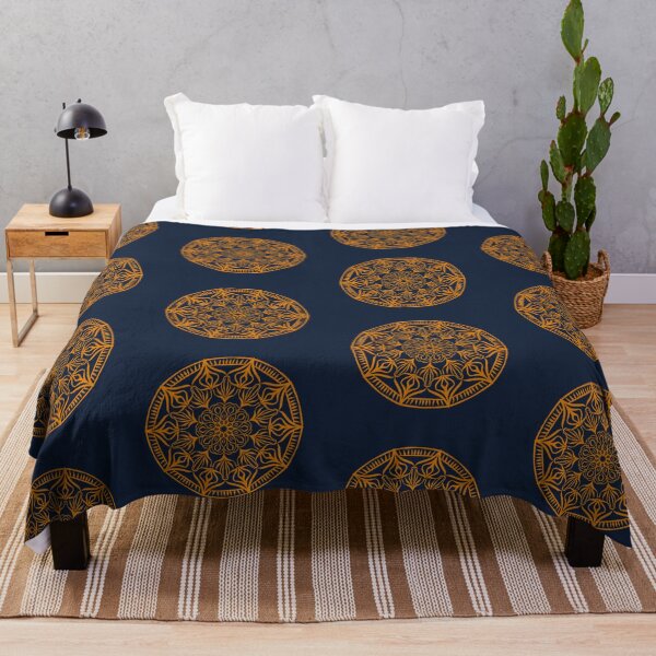 Item preview, Mustard Yellow Mandala on a Navy Blue Background  designed and sold by thesnowwhyte.
