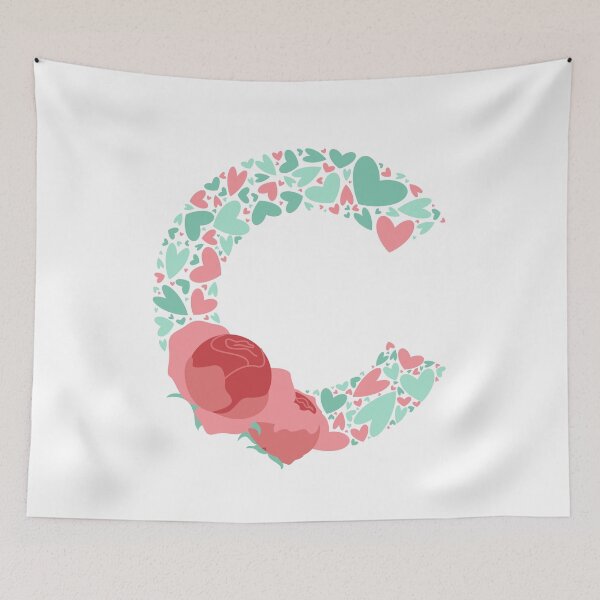 Item preview, Letter C Monogram with Hearts and Flowers designed and sold by boozkova-vorona.