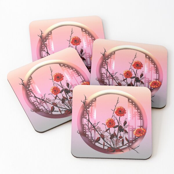 Item preview, Pretty red watercolor ikebana chrysanthemums designed and sold by CuisineCat.