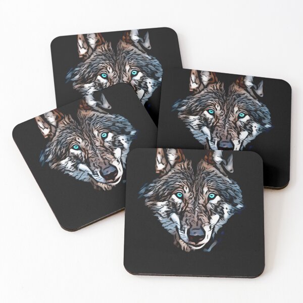 Item preview, Black wolf with blue eyes, illustration black wolf with blue eyes on black background designed and sold by rattob.