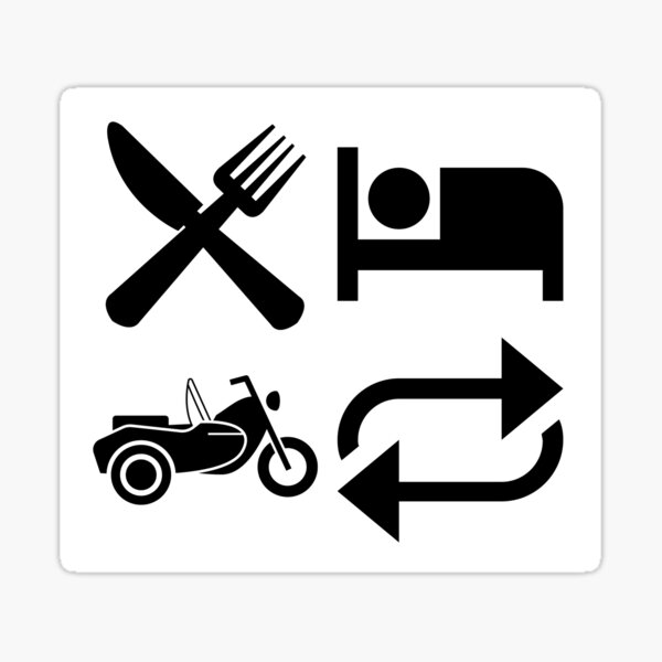 Eat, Sleep, Ride, Repeat Sidecar Motif (Black Text) Sticker