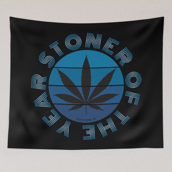 Item preview, Retro Vintage Sunset Blue Pot leaf-Stoner of the year designed and sold by YomeHayin.