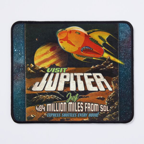 Item preview, VISIT JUPITER - Io, Europa, Ganymede, Calisto - JUST 484 MILLION MILES FROM SOL - Sci-fi Solar System Retro Travel Poster designed and sold by RetroTeeStudio.
