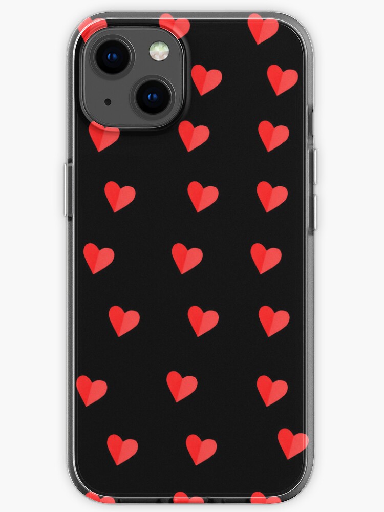 Red Heart shape pattern on Black background iPhone Case