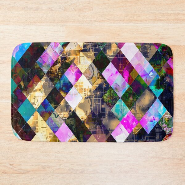 Item preview, geometric pixel square pattern abstract background in pink blue brown designed and sold by Mrvell.