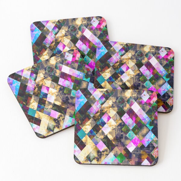 Item preview, geometric pixel square pattern abstract background in pink blue brown designed and sold by Mrvell.