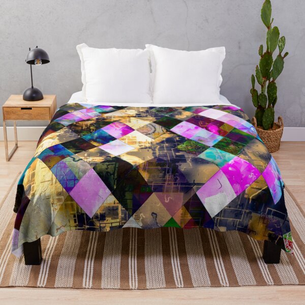 Item preview, geometric pixel square pattern abstract background in pink blue brown designed and sold by Mrvell.
