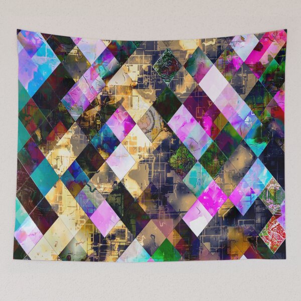 Item preview, geometric pixel square pattern abstract background in pink blue brown designed and sold by Mrvell.