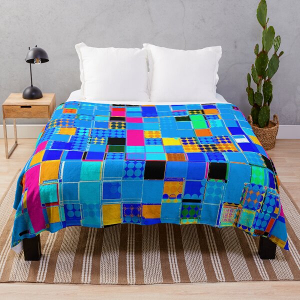 Item preview, geometric pixel square pattern abstract background in blue pink yellow designed and sold by Mrvell.