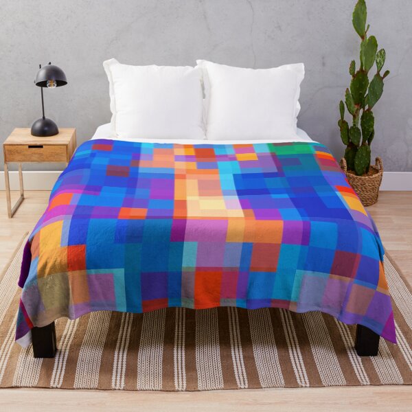 Item preview, geometric pixel square pattern abstract background in blue red pink designed and sold by Mrvell.