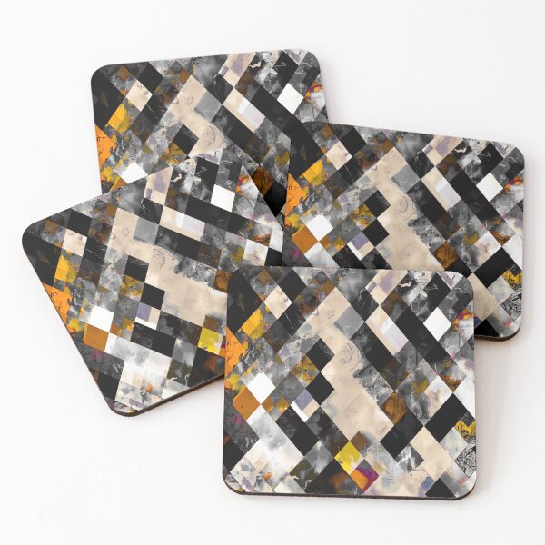 Item preview, geometric pixel square pattern abstract background in yellow brown designed and sold by Mrvell.
