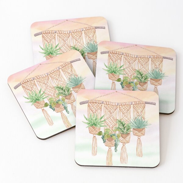 Item preview, Macramé Hanging Basket - Cute Potted Plants Watercolor Art designed and sold by SeasonsChange-.