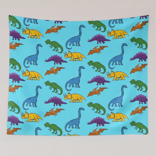 Item preview, Multicolor Dinosaur print light Blue designed and sold by DemonicGloom.