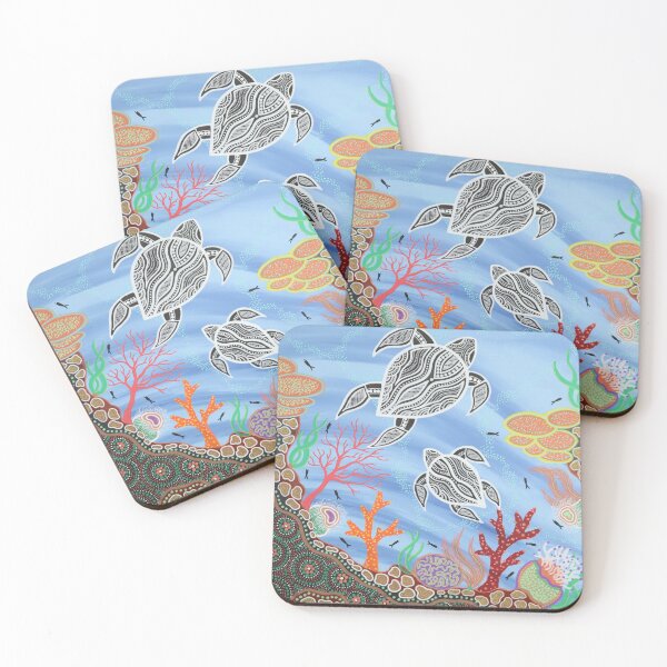 Item preview, Mum and bub turtle swimming over coral reef designed and sold by KooriColours013.