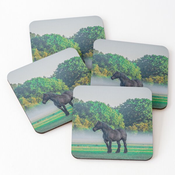Item preview, Black Horse In Foggy Meadow designed and sold by AnimalLover4eva.