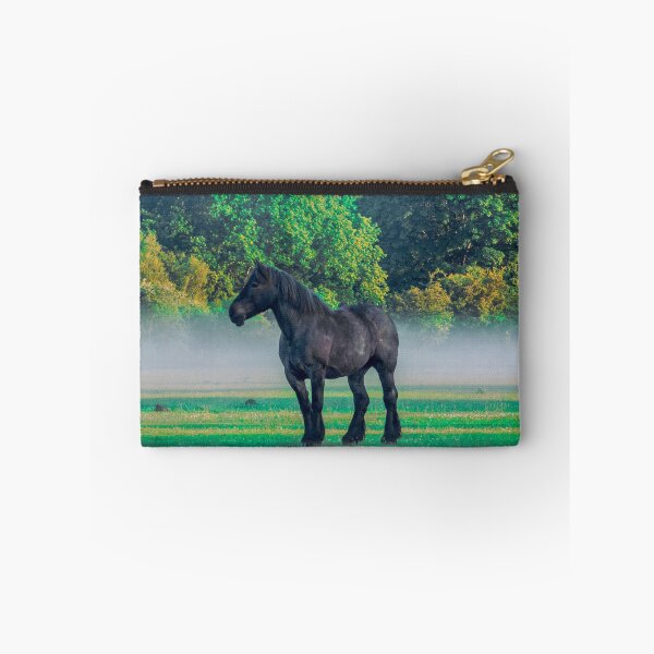 Item preview, Black Horse In Foggy Meadow designed and sold by AnimalLover4eva.