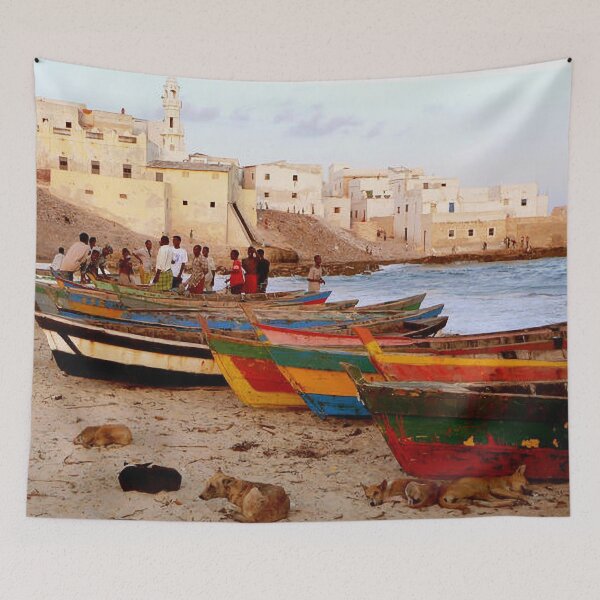 Item preview, Boats on the beach in Merca, Somalia designed and sold by VintageSomalia.