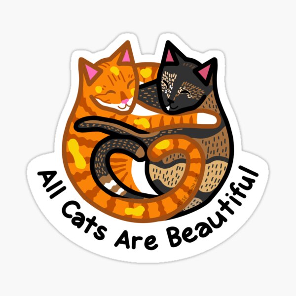 All Cats Are Beautiful - Jorts and Jean - black text - JesseIrwinArt Sticker