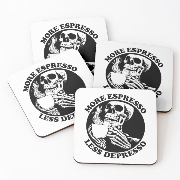 Item preview, More Espresso Less Depresso, Skeleton Drinking Coffee, Black designed and sold by anghelapparel.