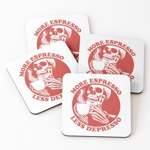 Item preview, More Espresso Less Depresso, Skeleton Drinking Coffee, Red designed and sold by anghelapparel.