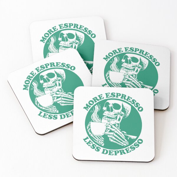Item preview, More Espresso Less Depresso, Skeleton Drinking Coffee, Green designed and sold by anghelapparel.