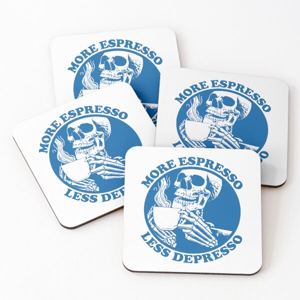 Item preview, More Espresso Less Depresso, Skeleton Drinking Coffee, Blue designed and sold by anghelapparel.