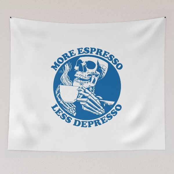 Item preview, More Espresso Less Depresso, Skeleton Drinking Coffee, Blue designed and sold by anghelapparel.