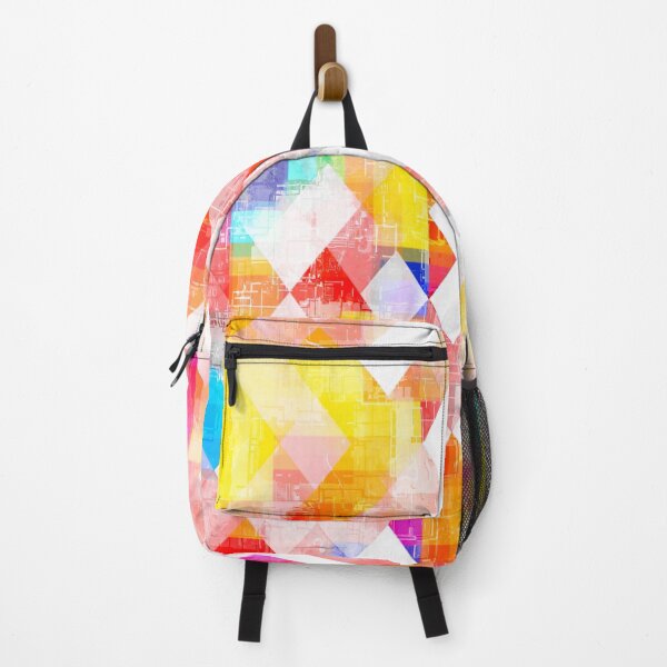 Item preview, geometric pixel square pattern abstract background in red pink yellow blue designed and sold by Mrvell.
