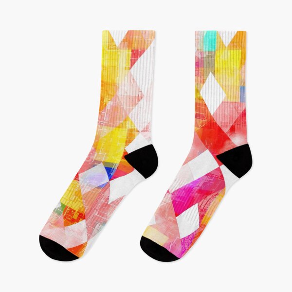 Item preview, geometric pixel square pattern abstract background in red pink yellow blue designed and sold by Mrvell.