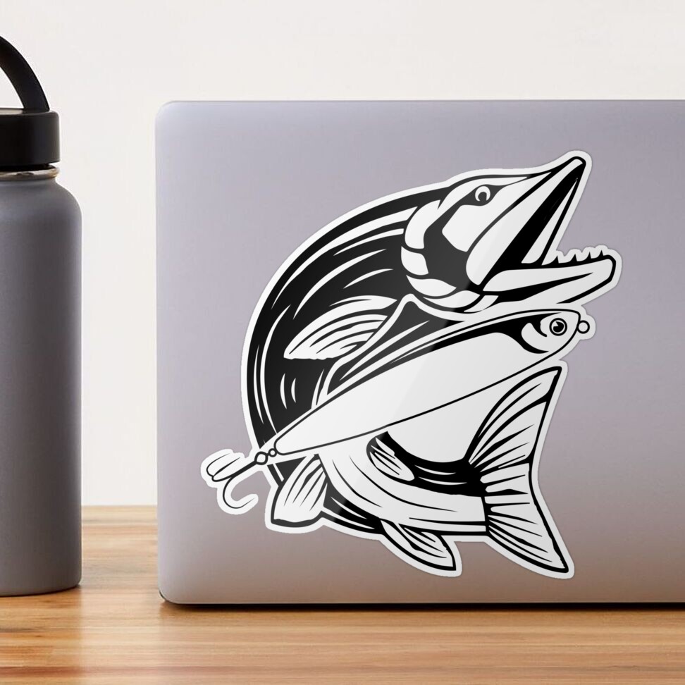Fish with a fishing lure and hook silhouette Sticker for Sale by Drawing  Tees