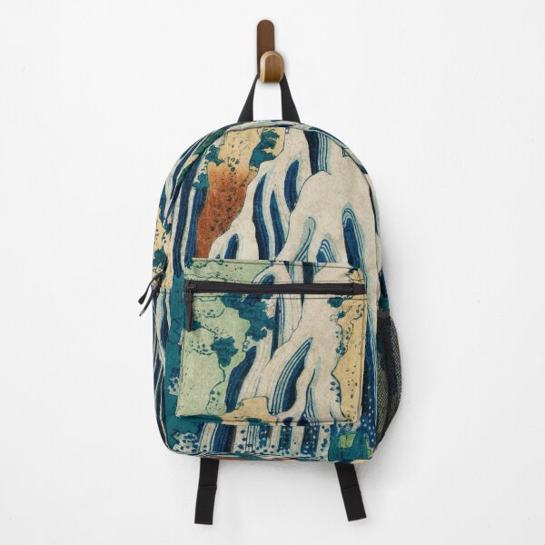 Item preview, Traditional Japanese Landscape of a Waterfall and Japanese Travelers  designed and sold by FrostMintStudio.