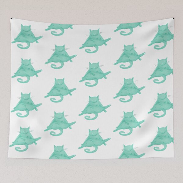 Item preview, Cute chubby chonky grumpy ghost cat design -Minty green colour palette  designed and sold by Balsamista-art.