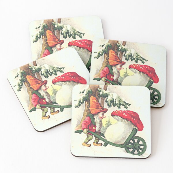 Item preview, Vintage gnome and mushroom print, Winter Christmas  postcard/ illustration  designed and sold by LaundrySalt.