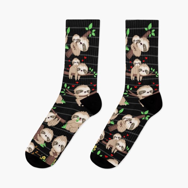 Item preview, Flat Exotic Animals Cute Floral Sloths Funny Cute Lazy Sloth Animals Socks For Men And Women Gifts Idea  designed and sold by NOorYES.
