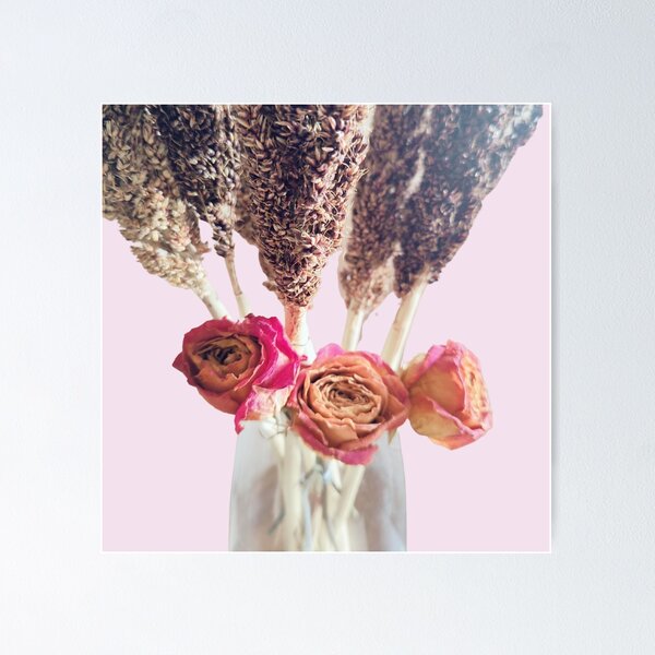 Item preview, Aesthetic Dried Light Pink and Orange Roses with Dried Sorghum Flower Bouquet designed and sold by CommittedGrace.