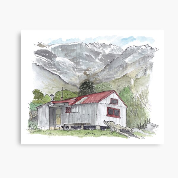 Item preview, Douglas Rock Hut - Aspiring National Park Watercolour designed and sold by Tom Napper Design.