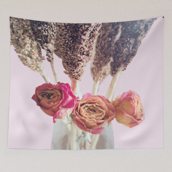 Item preview, Aesthetic Dried Light Pink and Orange Roses with Dried Sorghum Flower Bouquet designed and sold by CommittedGrace.