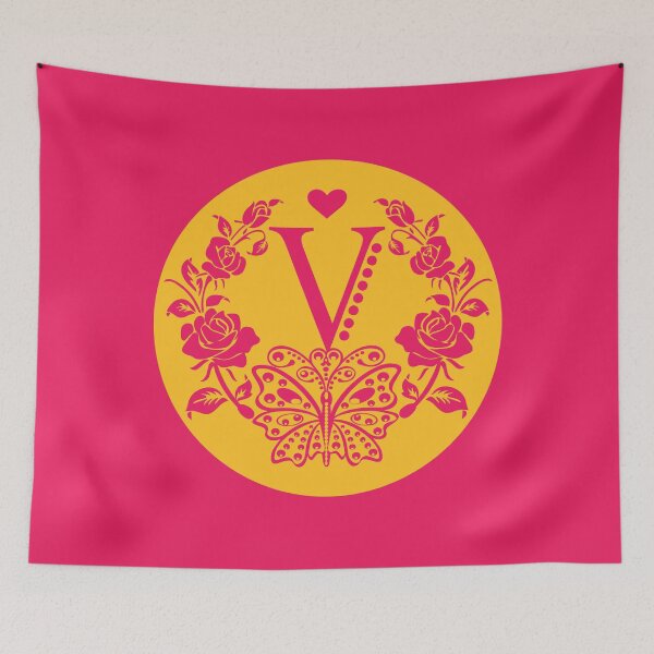 Item preview, Roses, Heart and Butterfly Monogram V designed and sold by ClownFishArts.
