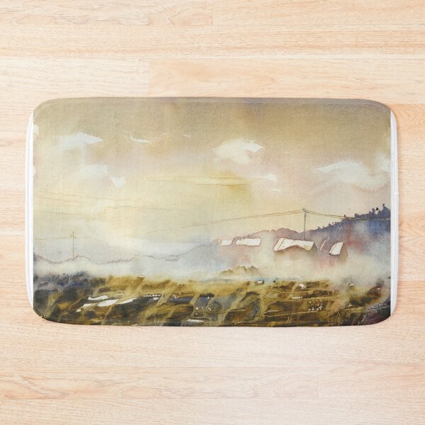 Item preview, Mist covered landscape painting with buildings.   designed and sold by rfoxphoto.