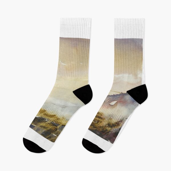 Item preview, Mist covered landscape painting with buildings.   designed and sold by rfoxphoto.