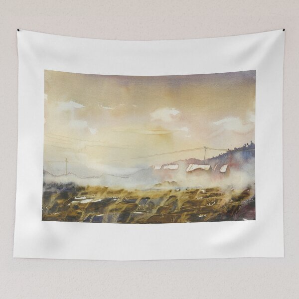 Item preview, Mist covered landscape painting with buildings.   designed and sold by rfoxphoto.
