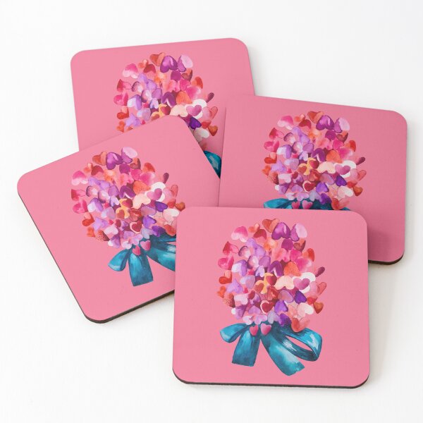 Item preview, Bouquet of pink watercolor hearts on blush pink background designed and sold by IngaDesign.