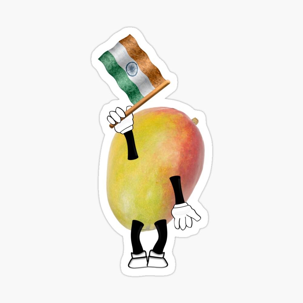 Cartoon Mango fruit waving an Indian flag 