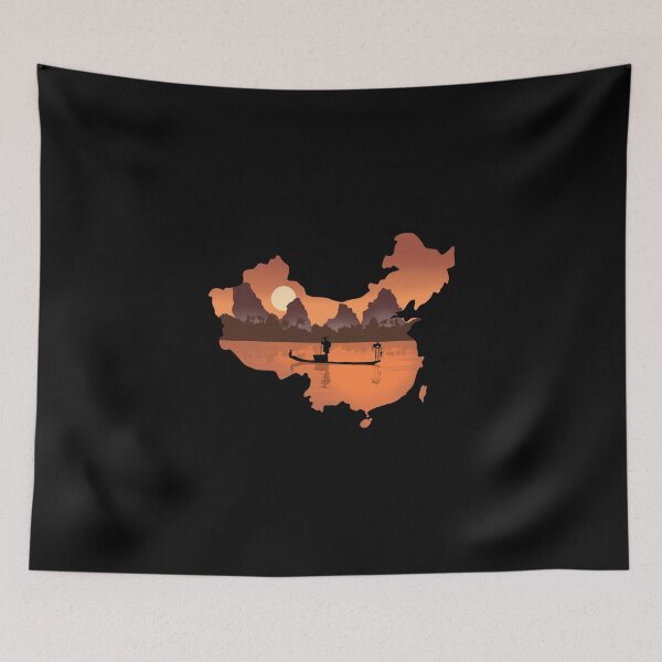Item preview, China map and colorful landscape designed and sold by landscapeworlds.
